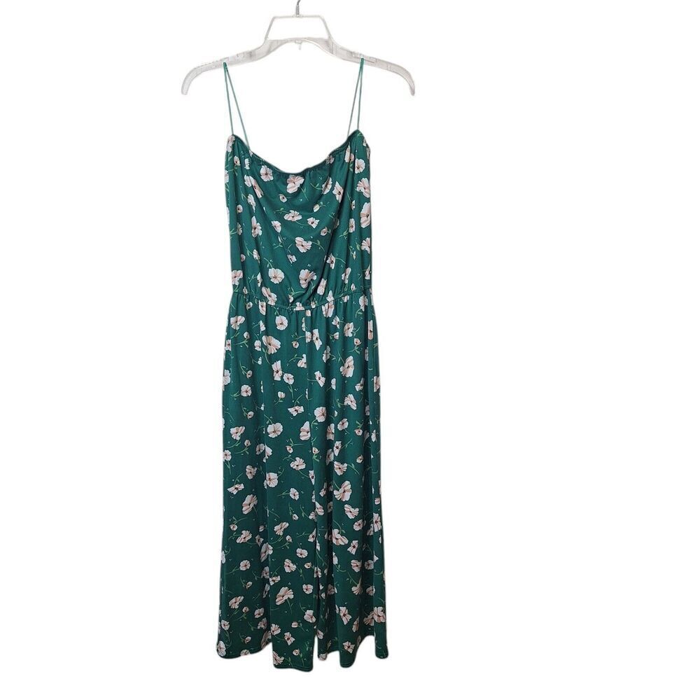 Miami Size S Green White Floral Jumpsuit Strapless Cottage Core Wide Leg Stretch